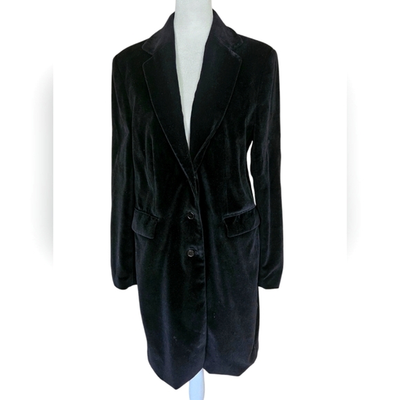 BROOKS BROTHERS Vintage Velvet Long Blazer Dinner Coat in Black. Size 10 - Picture 1 of 16